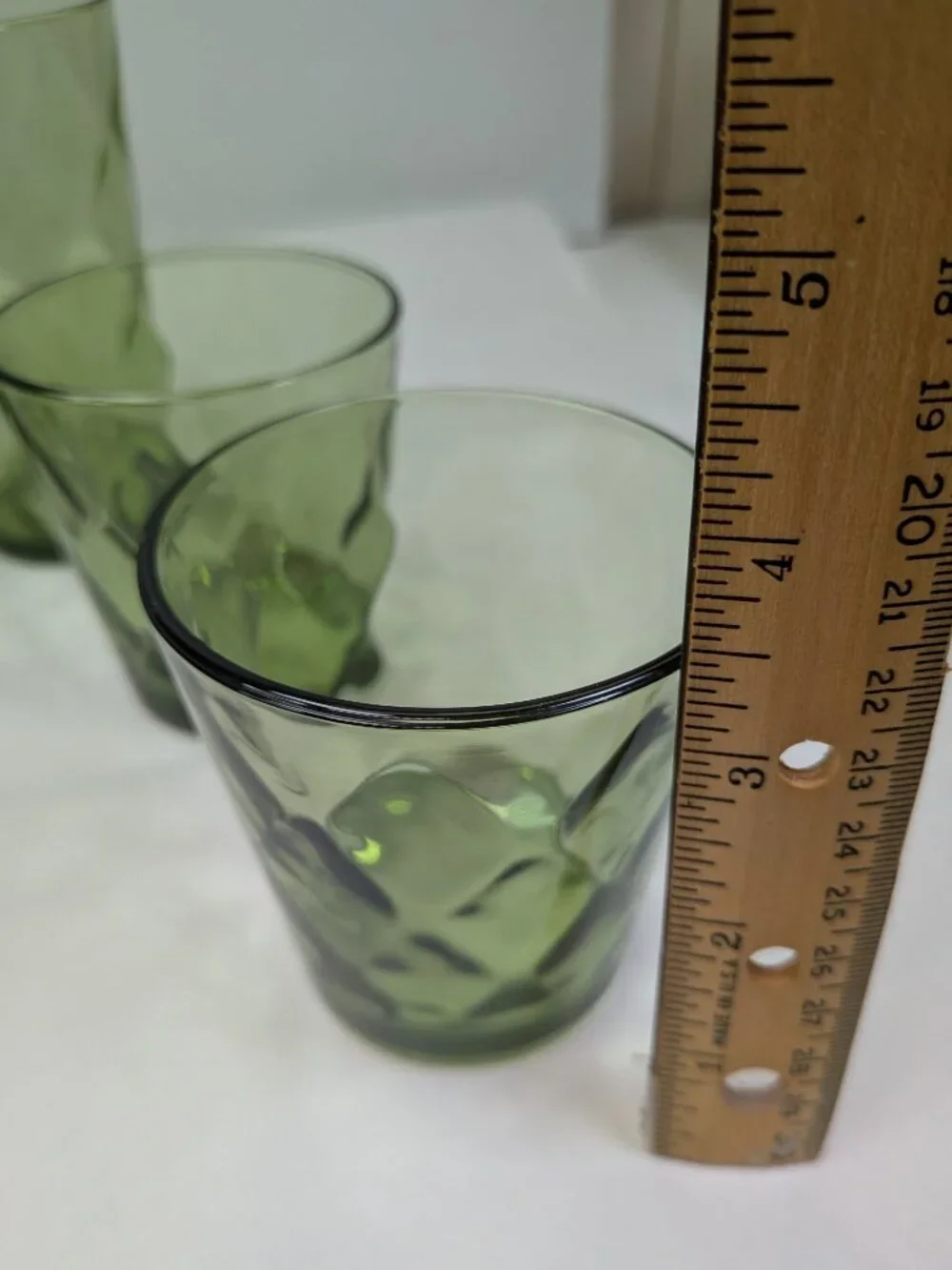 Vintage Indiana Glass Diamond Point Avocado Green Set of 6 - Pristine MCM